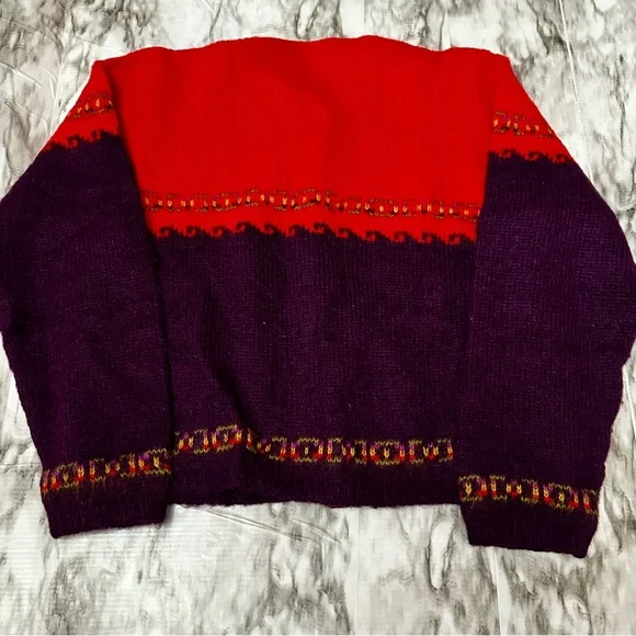 United Colors Of Benetton Red and Purple Cardigan Cabincore Chunky Vibrant 90s - Picture 6 of 9